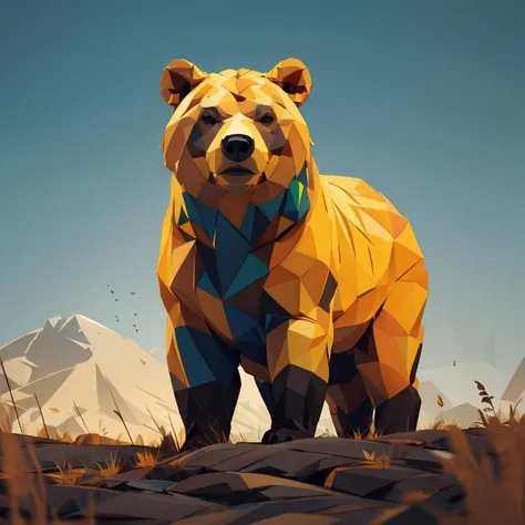 <lora:Low-poly-A:0.8>1 Bear, farm background,scenery,octane rendering, colorful,