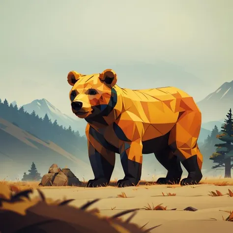 <lora:Low-poly-A:0.8>1 Bear, farm background,scenery,octane rendering, colorful,