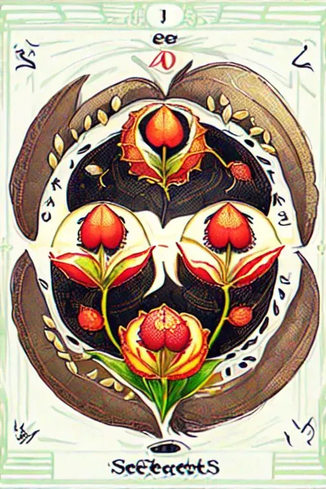 astrological (theme of (the seed furrow), written title "the seed furrow" on a scroll:1.3), card with a single filigree border, high contrast colors, [tarocchini playing card, 13th century printing], [complex masonic allegories], (character focus:1.2), [card number in roman numerals] <lora:ThothTarotDeck-103:1>