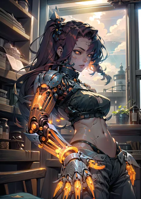 (1girl, red hair long hair cornrows, solid eyes, colored sclera, <lyco:solidEyes_v70:0.9> eyes, <lora:eye-test2:0.6>, color drain) (digital) (in detailed lighthouse, (mechanical arms, cat lingerie, cat cutout, <lora:cat_lingerie:1>, glowing)) , best quality, <lora:boldline:0.2> <lora:hairdetailer:0.2> mechanical arms, glowing, powerarm, <lora:powerarm:1>