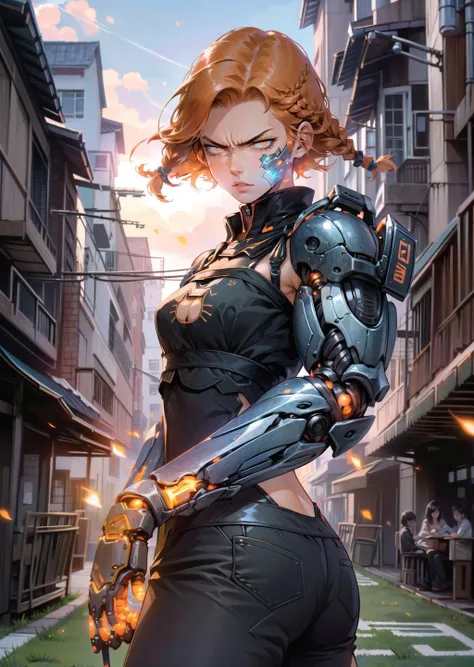 (1girl, orange hair short hair quad braids, glowing eyes, <lora:eye-test3:0.6>, annoyed) (digital) (in detailed soccer field, (mechanical arms, cat lingerie, cat cutout, <lora:cat_lingerie:1>, glowing)) , best quality, <lora:boldline:0.2> <lora:hairdetailer:0.2> mechanical arms, glowing, powerarm, <lora:powerarm:1>