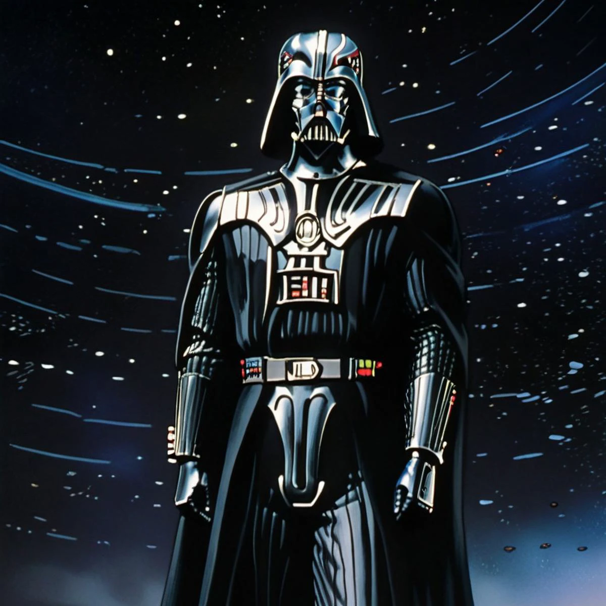 score_9, score_8_up,score_7_up, source_ anime, partial color, traditional art, masterpiece, ultra high resolution, ultra-detailed, 4K, intricate detail, hyper-detailed, highlight and shadow, volumetric lighting, highly detailed background:1.2, epic background, (vader, athletic, tall), (vader Outfit), (death star room), ((LZGH)),