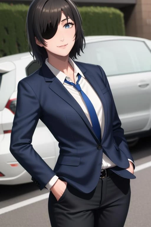 RAW, formal, jacket, brunette, bangs, perfectly drawn hands, artist study hands, <lora:HimenoV1:0.8>, pants, hands in pocket