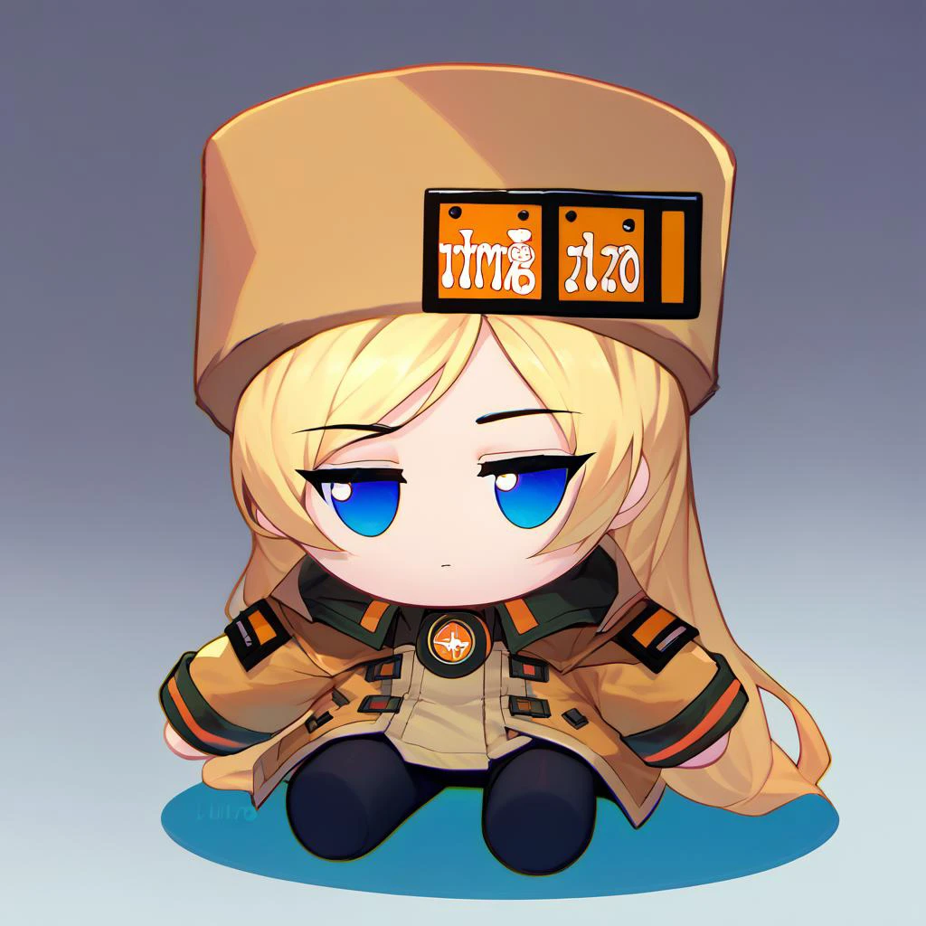 score_9, score_8_up, score_7_up, fumo \(doll\), chibi, solo, 1girl, strivemillia, expressionless, sitting, fur hat, brown coat, jacket, long sleeves, fingerless gloves, black pantyhose <lora:style_toyfumo_ponyXL-000006:1> <lora:ggstrive_milliarage_ponyXL:1>