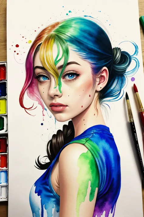 realistic photo of (<lora:sd15_McKennaBull_locon_24_v1:.9> McKennaBull:1.0), ink splash, colorful, watercolor