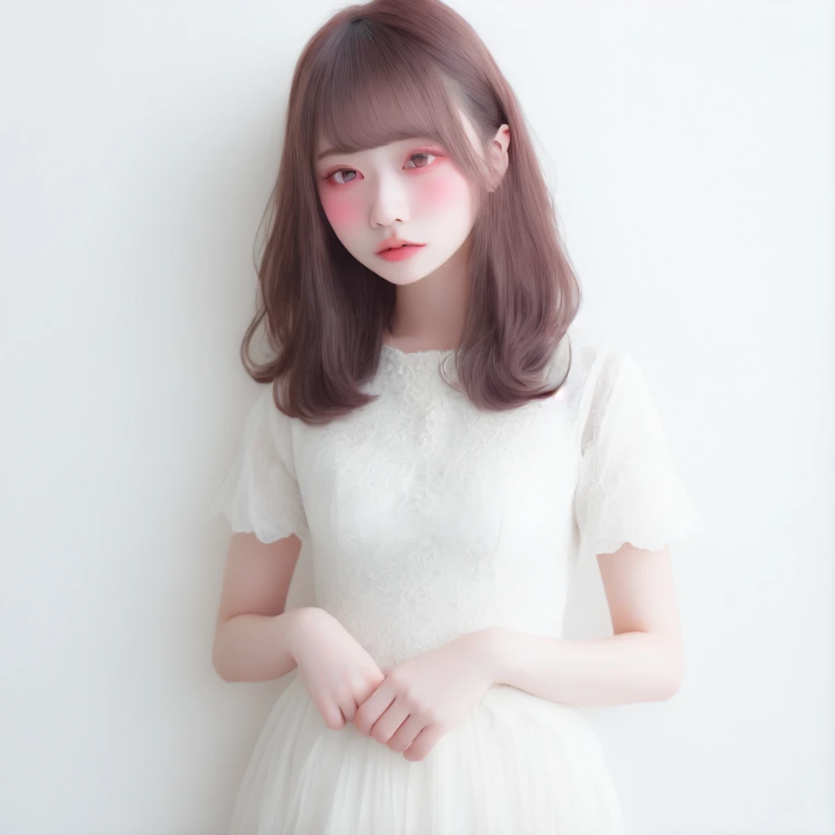 (masterpiece, best quality,:1.2)
1girl, (solo:1.3) small breasts, (cowboy shot,:1.3)
(waifu, realistic, real life, exceptional, best aesthetic, new, newest, best quality, masterpiece:1.2)
(soft_lighting, soft_skin_tone:1.3) (detailed eye:1.2)
(white background, simple background,:1.2),
(white OOTD:1.4),
