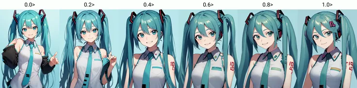 simple background, aqua background, upper body, solo, 1girl, hatsune miku, smile, looking at viewer, twintails, sleeveless shirt, necktie, bare shoulders <lyco:style_yadunadu-20:0.0>