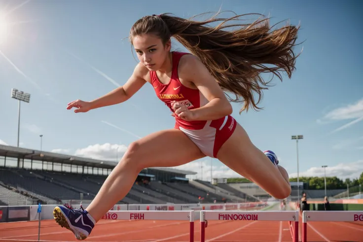 full body,photo of a 18 year old girl,hurdle race,jumping,ray tracing,detail shadow,shot on Fujifilm X-T4,85mm f1.2,depth of field,bokeh,motion blur,<lora:add_detail:1>,