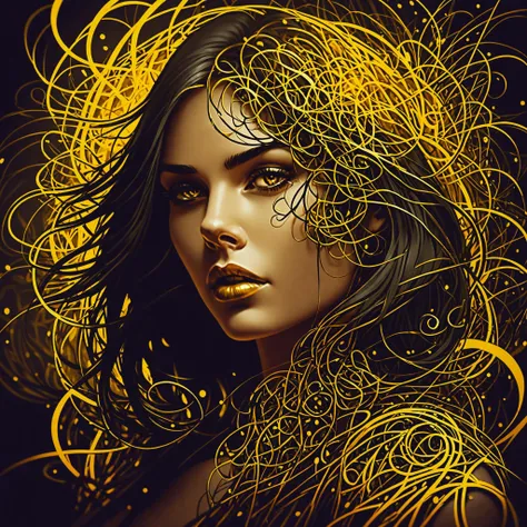 Typographic art vivid, abstract, surreal, shadows, 20 years old Maltese young woman, otherworldly background, eldritch, meadow, uncontested beauty, Viper, dangerous, (Legendary Gold outline). Stylized, intricate, detailed, artistic, text-based illustration, concept art, trending on cgsociety, trending on artstation.<lora:d\EnvyAwesomizeXL01:.75> awesomize