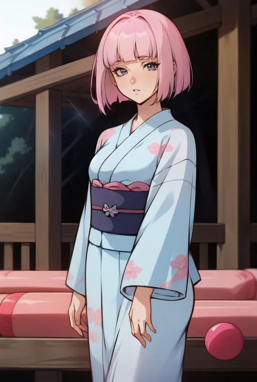 (masterpiece, best quality),(depth) of (field),  <lora:OguraMio001:0.9> 1girl, blue kimono, pink_hair, short hair, blunt bangs, bob, <lora:Sulcate [MockAi - v1.0]:0.8> sulcate, cell shading, simple shading, clean lineart, adult