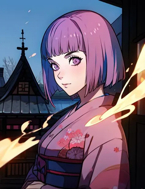 (masterpiece, best quality),(depth) of (field),  <lora:OguraMio001:0.9> 1girl, blue kimono, pink_hair, short hair,   <lora:FE16-Style LoCon v2:1>  Fire Emblem Three Houses, blunt bangs, bob, adult