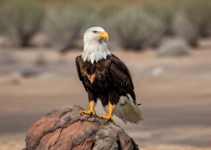 fantwest, a bald eagle sitting on a cactus, realistic, highly detailed