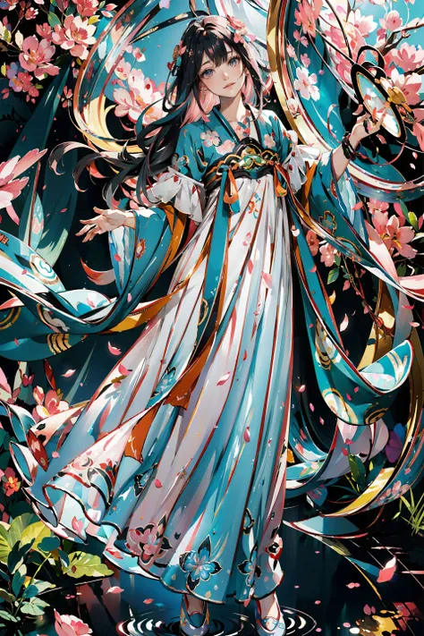 <(best quality, extremery best quality, masterpiece:1.5), (realistic, intricate details:1.2), (photorealistic:1.4), (extremely intricate:1.2), highres, ultra highres, ultra-detailed, absurdres, incredibly absurdres, extremely detailed, high quality, high resolution, hyperrealistic, ultra-realistic, hyper-detailed, top quality, best, fine detail, massive detail, Highly detailed, extreme detailed, highest detailed, high-res, absolutely resolution, reflection, (refraction:1.4)>, BREAK, 1girl, solo, looking at viewer, flat bangs, (young cute beautiful 18-year-old girl:1.1), 3d face, beautiful girl, Beautiful face, pretty, girlface, kpop idol, supermodel, stunning innocent symmetry face, (hand of Guido Daniele), perfect body, medium breast, slim waist, slim legs, (high detailed skin:1.2), glowing eyes, goddess, natural skin texture, shiny skin, White skin, Beautiful detailed face, detailed face, real skin texture, cute delicate face, finely detailed face, golden ratio, golden ratio face, expressive eyes, perfect face, perfect skin, flawless face, clear face, shiny hair, pale skin, Proper body proportion, perfect anatomy, realistic skin texture, luscious lips, glossy lips, natural makeup, beautiful bright pupils, slender figure, intricate eyes, detailed pupils, detailed face and eyes, longeyelashes, blush, good hand, perfect hands, pretty face, beautiful female bodies, finely detailed skin, oily shiny skin, BREAK, (((((golden hour, Sakura tree background, petals falling, dawn light, cobblestone pathway, building pavilion, chinese buildings, moutains, misty lake, ancient chinese background, puddle, after the rain, wet grass and trees, (sky overcast with a rainbow), (sunlight reflection), flower sea, in a meadow, (waterfall:1.2), ((breeze)), flying splashes, flying petals, leaves, nature, river, (forest), (bloom), bloom effect, detailed beautiful grassland with petal, flower, butterfly, petal, (((surrounded by heavy floating petal flow))), flowers, (black hair:1.3), (hanfu), (chinese clothes), ((floral print)), ((green/blue/yellow/pink/white/blackmagnificent print long sleeves)), ((pink/white/black/green/blue/yellow print see-through dress)), red lips, (chinese style countryard), (pond), (fullbody:1.3), (Luminescent Particles:1.4), (glow:1.1), beautiful sunset, wind, fog, (Pink hair:1.3), outdoors, (wavy hair), (long hair), (ahoge), (violet eyes), (golden accessories), (iridescent colors), watercolor, available light, detailed light, smile, volumetric fog, beautiful lighting, colorful refraction, Rembrandt lighting, Cinematic, pixel art, game art, key visual, surreal, PBR Texturing, Anisotropic Filtering, Maximum Clarity And Sharpness, Albedo And Specular Maps, Multi-Layered Textures, Surface Shading, Sub-Pixel Convolution, Sub-Pixel Convolution, Accurate Simulation Of Light-Material Interaction)))), BREAK, <blurry foreground, broad light, volumetric light effect, matte painting, perfectly defined features, volumetric lighting, Tone Mapping, Lumen Reflections, Global illumination, Ray Tracing, Screen Space Global Illumination, Accent Lighting, 32k, Natural Lighting, volumetric, cinematic masterpiece, Rule of thirds, high dynamic range, Multi-exposure HDR capture, cinematic render, game cg cinematic, atmospheric perspective, scene, epic dynamic frame, motion blur, ((cinematic look, Film look)), rim light, 4k textures, adobe lightroom, photolab, insane details, hyperdetailed, exposure blend, professional color grading, professional color correction, aerial perspective, particles and dust in beams of light, cinematic scene, dynamic lighting, sharp details, lomography, soft focus, light leaks, bold hues, atmospheric depth, (explosive light and shadow:1.2), aesthetics, intricate designs, ultra realistic digital art, (zentangle, mandala, tangle, entangle), (fractal art), elegant, vivid colours, floating particles, particles, dramatic, epic, (ink drawing, oil painting detailed), (dramatic lighting:1.2), (eye focus, face focus, character focus, close-up face:1.3), (dutch angle, cowboy shot:1.1), RAW, huge filesize, extremery detailed CG, Photo, 8k uhd, cinematic atmosphere, trending on artstation, award-winning glamour photograph, highly detailed photo, official art, beautiful and aesthetic, unity 8k wallpaper, beautiful, highly detailed CG illustration, best illustration, intricate, Amazing, emotional, analog, painting, digital painting, concept art, Oil Painting, illustration, Classical art, Renaissance, Romanticism, Neoclassicism, Color Palette, depth and contrast, Vibrant colors, saturated, rich saturation, color harmony, vivid palette, concept-art, design style, detail character, concept render, colorful, analog photography, dreamy atmosphere, specular highlights, atmospheric lighting, (dynamic angle, dynamic pose :1.3), (shiny, clothes reflecting light, lens flare, bloom effect, light particle, lens glare:1.3), realistic lighting, cinematic light, (cinematic lighting), light in the face, soft lighting, saturated colors, detailed background, sharp focus, 8k high definition, perspective, Master Composition, roughness, post-processing, soft shadows, realistic shadows, ambient occlusion, ray-tracing, subsurface scattering, photon mapping, physically-based rendering, octane rendering, unreal engine 5, ue5 rendering, Adobe After FX, dslr, RTX, Best character details, radiosity, sharp, antialiased, RAW photo, HDR, 8k, 4k, (((Photographed by Roger Deakins, using a RED Monstro 8K VV camera and a series of high-end lenses))), ((Hasselblad photography)), (film grain:1.4), Kodak portra 400, ((Fujifilm X-T5)), professional photograph, depth of field, caustics, Broad lighting, diffuse lighting, rim lighting, two tone lighting, textile details, visible pores, high resolution scan, professionally color graded, photographic reality, automatic white balance, best lighting, detailed shadow, high contrast, strong light and shadow>, (PureErosFace_V1:0.5), (ulzzang-6500:0.5), <lora:epiNoiseoffset_v3:0.15>, (kbxll:0.6), <lora:FilmVelvia2:0.15>, <lora:tang_hanfu:0.7>,