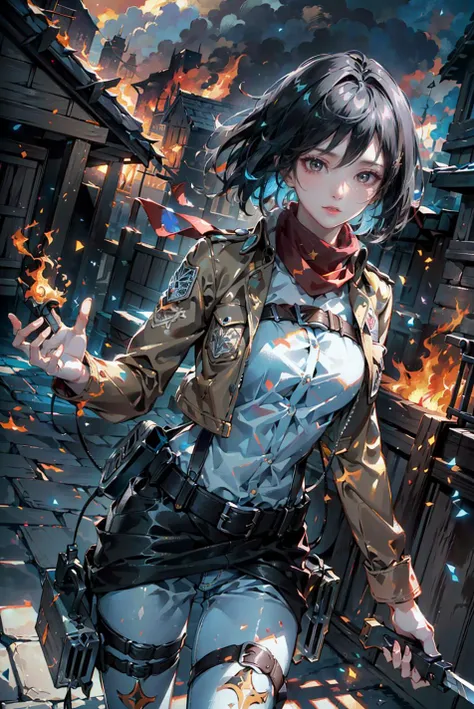 <(best quality, extremery best quality, masterpiece:1.4), (realistic, intricate details:1.4), (photorealistic:1.4), (extremely intricate:1.4), highres, ultra highres, ultra-detailed, absurdres, incredibly absurdres, extremely detailed, high quality, high resolution, hyperrealistic, ultra-realistic, hyper-detailed, top quality, best, fine detail, massive detail, Highly detailed, extreme detailed, highest detailed, high-res, absolutely resolution, reflection, (refraction:1.4), (hyperrealism:1.4)>, BREAK, 1girl, solo, looking at viewer, (young cute beautiful 18-year-old girl:1.4), 3d face, beautiful girl, Beautiful face, pretty, girlface, kpop idol, supermodel, stunning innocent symmetry face, perfect body, medium breast, slim waist, slim legs, (high detailed skin:1.4), glowing eyes, goddess, natural skin texture, shiny skin, White skin, Beautiful detailed face, detailed face, real skin texture, cute delicate face, finely detailed face, golden ratio, golden ratio face, expressive eyes, perfect face, perfect skin, flawless face, clear face, shiny hair, pale skin, Proper body proportion, perfect anatomy, realistic skin texture, luscious lips, glossy lips, natural makeup, beautiful bright pupils, slender figure, intricate eyes, detailed pupils, detailed face and eyes, longeyelashes, blush, good hand, perfect hands, pretty face, beautiful female bodies, finely detailed skin, oily shiny skin, BREAK, (((((Attack on Titan, (brown jacket, emblem, white shirt, white pants:1.5), (hmmikasa, short hair, black eyes, scarf, belt, thigh strap, red scarf, long sleeves:1.4), (holding weapon, sword, dual wielding, three-dimensional maneuver gear, fighting stance, sky:1.4), (battle, adventurous look:1.3), (blush, fantasy, scenery, plants, open mouth:1.2), (highly detailed worn metal texture:1.2), (floating colorful sparkles, light is shining, dust is drifting, floating catkins, fog, wind:1.2), (rust, dirt, dust, scratches, abrasions on the metal texture:1.2), (fly:1.4), (Luminescent Particles:1.3), (Old City of Dubrovnik, Avila, Historic Fortified City of Carcassonne, Noerdlingen,Ancient castle, Romanesque architectural style, Gothic architectural style, Renaissance architectural style, Baroque architectural style, Half-timbered house, Medieval castles, Romanesque forts, Gothic walls, Tudor style architecture, British style architecture, medieval village setting:1.3), (50m high city wall:1.5), (city surrounded by walls, ember, battlefield, grey mist, smoke, explosion, apocalyptic, destroyed city background, buildings on fire:1.4), (fullbody:1.2), (eye focus, face focus, character focus, close-up face:1.2), (dutch angle, cowboy shot:1.3), (hand of Guido Daniele:1.4), flat bangs, colorful refraction)))), BREAK, <watercolor, available light, detailed light, volumetric fog, beautiful lighting, Rembrandt lighting, Cinematic, pixel art, game art, key visual, surreal, PBR Texturing, Anisotropic Filtering, Maximum Clarity And Sharpness, Albedo And Specular Maps, Multi-Layered Textures, Surface Shading, Sub-Pixel Convolution, Sub-Pixel Convolution, Accurate Simulation Of Light-Material Interaction, blurry foreground, broad light, volumetric light effect, matte painting, perfectly defined features, volumetric lighting, Tone Mapping, Lumen Reflections, Global illumination, Ray Tracing, Screen Space Global Illumination, Accent Lighting, 32k, Natural Lighting, volumetric, cinematic masterpiece, Rule of thirds, high dynamic range, Multi-exposure HDR capture, cinematic render, game cg cinematic, atmospheric perspective, scene, epic dynamic frame, motion blur, ((cinematic look, Film look)), rim light, 4k textures, adobe lightroom, photolab, insane details, hyperdetailed, exposure blend, professional color grading, professional color correction, aerial perspective, particles and dust in beams of light, cinematic scene, dynamic lighting, sharp details, lomography, soft focus, light leaks, bold hues, atmospheric depth, (explosive light and shadow:1.2), aesthetics, intricate designs, ultra realistic digital art, (zentangle, mandala, tangle, entangle), (fractal art), elegant, vivid colours, floating particles, particles, dramatic, epic, (ink drawing, oil painting detailed), (dramatic lighting:1.2), RAW, huge filesize, extremery detailed CG, Photo, 8k uhd, cinematic atmosphere, trending on artstation, award-winning glamour photograph, highly detailed photo, official art, beautiful and aesthetic, unity 8k wallpaper, beautiful, highly detailed CG illustration, best illustration, intricate, Amazing, emotional, analog, painting, digital painting, concept art, Oil Painting, illustration, Classical art, Renaissance, Romanticism, Neoclassicism, Color Palette, depth and contrast, Vibrant colors, saturated, rich saturation, color harmony, vivid palette, concept-art, design style, detail character, concept render, colorful, analog photography, dreamy atmosphere, specular highlights, atmospheric lighting, (dynamic angle, dynamic pose :1.3), (shiny, clothes reflecting light, lens flare, bloom effect, light particle, lens glare:1.3), realistic lighting, cinematic light, (cinematic lighting), light in the face, soft lighting, saturated colors, detailed background, sharp focus, 8k high definition, perspective, Master Composition, roughness, post-processing, soft shadows, realistic shadows, ambient occlusion, ray-tracing, subsurface scattering, photon mapping, physically-based rendering, octane rendering, unreal engine 5, ue5 rendering, Adobe After FX, dslr, RTX, Best character details, radiosity, sharp, antialiased, RAW photo, HDR, 8k, 4k, (((Photographed by Roger Deakins, using a RED Monstro 8K VV camera and a series of high-end lenses))), ((Hasselblad photography)), (film grain:1.4), Kodak portra 400, ((Fujifilm X-T5)), professional photograph, depth of field, caustics, Broad lighting, diffuse lighting, rim lighting, two tone lighting, textile details, visible pores, high resolution scan, professionally color graded, photographic reality, automatic white balance, best lighting, detailed shadow, high contrast, strong light and shadow>, (PureErosFace_V1:0.4), (ulzzang-6500:0.6), <lora:epiNoiseoffset_v3:0.05>, <lora:FilmVelvia2:0.05>, <lora:add_detail:0.2>, <lora:mikasa_ackerman_v1:0.7>