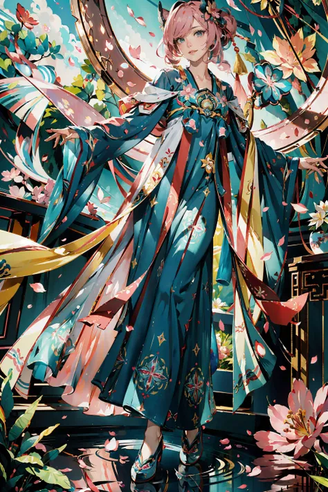 <(best quality, extremery best quality, masterpiece:1.5), (realistic, intricate details:1.2), (photorealistic:1.4), (extremely intricate:1.2), highres, ultra highres, ultra-detailed, absurdres, incredibly absurdres, extremely detailed, high quality, high resolution, hyperrealistic, ultra-realistic, hyper-detailed, top quality, best, fine detail, massive detail, Highly detailed, extreme detailed, highest detailed, high-res, absolutely resolution, reflection, (refraction:1.4)>, BREAK, 1girl, solo, looking at viewer, flat bangs, (young cute beautiful 18-year-old girl:1.1), 3d face, beautiful girl, Beautiful face, pretty, girlface, kpop idol, supermodel, stunning innocent symmetry face, (hand of Guido Daniele), perfect body, medium breast, slim waist, slim legs, (high detailed skin:1.2), glowing eyes, goddess, natural skin texture, shiny skin, White skin, Beautiful detailed face, detailed face, real skin texture, cute delicate face, finely detailed face, golden ratio, golden ratio face, expressive eyes, perfect face, perfect skin, flawless face, clear face, shiny hair, pale skin, Proper body proportion, perfect anatomy, realistic skin texture, luscious lips, glossy lips, natural makeup, beautiful bright pupils, slender figure, intricate eyes, detailed pupils, detailed face and eyes, longeyelashes, blush, good hand, perfect hands, pretty face, beautiful female bodies, finely detailed skin, oily shiny skin, BREAK, (((((golden hour, Sakura tree background, petals falling, dawn light, cobblestone pathway, building pavilion, chinese buildings, moutains, misty lake, ancient chinese background, puddle, after the rain, wet grass and trees, (sky overcast with a rainbow), (sunlight reflection), flower sea, in a meadow, (waterfall:1.2), ((breeze)), flying splashes, flying petals, leaves, nature, river, (forest), (bloom), bloom effect, detailed beautiful grassland with petal, flower, butterfly, petal, (((surrounded by heavy floating petal flow))), flowers, (black hair:1.3), (hanfu), (chinese clothes), ((floral print)), ((green/blue/yellow/pink/white/blackmagnificent print long sleeves)), ((pink/white/black/green/blue/yellow print see-through dress)), red lips, (chinese style countryard), (pond), (fullbody:1.3), (Luminescent Particles:1.4), (glow:1.1), beautiful sunset, wind, fog, (Pink hair:1.3), outdoors, (wavy hair), (long hair), (ahoge), (violet eyes), (golden accessories), (iridescent colors), watercolor, available light, detailed light, smile, volumetric fog, beautiful lighting, colorful refraction, Rembrandt lighting, Cinematic, pixel art, game art, key visual, surreal, PBR Texturing, Anisotropic Filtering, Maximum Clarity And Sharpness, Albedo And Specular Maps, Multi-Layered Textures, Surface Shading, Sub-Pixel Convolution, Sub-Pixel Convolution, Accurate Simulation Of Light-Material Interaction)))), BREAK, <blurry foreground, broad light, volumetric light effect, matte painting, perfectly defined features, volumetric lighting, Tone Mapping, Lumen Reflections, Global illumination, Ray Tracing, Screen Space Global Illumination, Accent Lighting, 32k, Natural Lighting, volumetric, cinematic masterpiece, Rule of thirds, high dynamic range, Multi-exposure HDR capture, cinematic render, game cg cinematic, atmospheric perspective, scene, epic dynamic frame, motion blur, ((cinematic look, Film look)), rim light, 4k textures, adobe lightroom, photolab, insane details, hyperdetailed, exposure blend, professional color grading, professional color correction, aerial perspective, particles and dust in beams of light, cinematic scene, dynamic lighting, sharp details, lomography, soft focus, light leaks, bold hues, atmospheric depth, (explosive light and shadow:1.2), aesthetics, intricate designs, ultra realistic digital art, (zentangle, mandala, tangle, entangle), (fractal art), elegant, vivid colours, floating particles, particles, dramatic, epic, (ink drawing, oil painting detailed), (dramatic lighting:1.2), (eye focus, face focus, character focus, close-up face:1.3), (dutch angle, cowboy shot:1.1), RAW, huge filesize, extremery detailed CG, Photo, 8k uhd, cinematic atmosphere, trending on artstation, award-winning glamour photograph, highly detailed photo, official art, beautiful and aesthetic, unity 8k wallpaper, beautiful, highly detailed CG illustration, best illustration, intricate, Amazing, emotional, analog, painting, digital painting, concept art, Oil Painting, illustration, Classical art, Renaissance, Romanticism, Neoclassicism, Color Palette, depth and contrast, Vibrant colors, saturated, rich saturation, color harmony, vivid palette, concept-art, design style, detail character, concept render, colorful, analog photography, dreamy atmosphere, specular highlights, atmospheric lighting, (dynamic angle, dynamic pose :1.3), (shiny, clothes reflecting light, lens flare, bloom effect, light particle, lens glare:1.3), realistic lighting, cinematic light, (cinematic lighting), light in the face, soft lighting, saturated colors, detailed background, sharp focus, 8k high definition, perspective, Master Composition, roughness, post-processing, soft shadows, realistic shadows, ambient occlusion, ray-tracing, subsurface scattering, photon mapping, physically-based rendering, octane rendering, unreal engine 5, ue5 rendering, Adobe After FX, dslr, RTX, Best character details, radiosity, sharp, antialiased, RAW photo, HDR, 8k, 4k, (((Photographed by Roger Deakins, using a RED Monstro 8K VV camera and a series of high-end lenses))), ((Hasselblad photography)), (film grain:1.4), Kodak portra 400, ((Fujifilm X-T5)), professional photograph, depth of field, caustics, Broad lighting, diffuse lighting, rim lighting, two tone lighting, textile details, visible pores, high resolution scan, professionally color graded, photographic reality, automatic white balance, best lighting, detailed shadow, high contrast, strong light and shadow>, (PureErosFace_V1:0.5), (ulzzang-6500:0.5), <lora:epiNoiseoffset_v3:0.15>, (kbxll:0.6), <lora:FilmVelvia2:0.15>, <lora:tang_hanfu:0.7>,