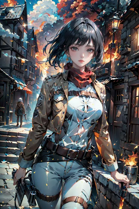<(best quality, extremery best quality, masterpiece:1.4), (realistic, intricate details:1.4), (photorealistic:1.4), (extremely intricate:1.4), highres, ultra highres, ultra-detailed, absurdres, incredibly absurdres, extremely detailed, high quality, high resolution, hyperrealistic, ultra-realistic, hyper-detailed, top quality, best, fine detail, massive detail, Highly detailed, extreme detailed, highest detailed, high-res, absolutely resolution, reflection, (refraction:1.4), (hyperrealism:1.4)>, BREAK, 1girl, solo, looking at viewer, (young cute beautiful 18-year-old girl:1.4), 3d face, beautiful girl, Beautiful face, pretty, girlface, kpop idol, supermodel, stunning innocent symmetry face, perfect body, medium breast, slim waist, slim legs, (high detailed skin:1.4), glowing eyes, goddess, natural skin texture, shiny skin, White skin, Beautiful detailed face, detailed face, real skin texture, cute delicate face, finely detailed face, golden ratio, golden ratio face, expressive eyes, perfect face, perfect skin, flawless face, clear face, shiny hair, pale skin, Proper body proportion, perfect anatomy, realistic skin texture, luscious lips, glossy lips, natural makeup, beautiful bright pupils, slender figure, intricate eyes, detailed pupils, detailed face and eyes, longeyelashes, blush, good hand, perfect hands, pretty face, beautiful female bodies, finely detailed skin, oily shiny skin, BREAK, (((((Attack on Titan, (brown jacket, emblem, white shirt, white pants:1.5), (hmmikasa, short hair, black eyes, scarf, belt, thigh strap, red scarf, long sleeves:1.4), (holding weapon, sword, dual wielding, three-dimensional maneuver gear, fighting stance, sky:1.4), (battle, adventurous look:1.3), (blush, fantasy, scenery, plants, open mouth:1.2), (highly detailed worn metal texture:1.2), (floating colorful sparkles, light is shining, dust is drifting, floating catkins, fog, wind:1.2), (rust, dirt, dust, scratches, abrasions on the metal texture:1.2), (fly:1.4), (Luminescent Particles:1.3), (Old City of Dubrovnik, Avila, Historic Fortified City of Carcassonne, Noerdlingen,Ancient castle, Romanesque architectural style, Gothic architectural style, Renaissance architectural style, Baroque architectural style, Half-timbered house, Medieval castles, Romanesque forts, Gothic walls, Tudor style architecture, British style architecture, medieval village setting:1.3), (50m high city wall:1.5), (city surrounded by walls, ember, battlefield, grey mist, smoke, explosion, apocalyptic, destroyed city background, buildings on fire:1.4), (fullbody:1.2), (eye focus, face focus, character focus, close-up face:1.2), (dutch angle, cowboy shot:1.3), (hand of Guido Daniele:1.4), flat bangs, colorful refraction)))), BREAK, <watercolor, available light, detailed light, volumetric fog, beautiful lighting, Rembrandt lighting, Cinematic, pixel art, game art, key visual, surreal, PBR Texturing, Anisotropic Filtering, Maximum Clarity And Sharpness, Albedo And Specular Maps, Multi-Layered Textures, Surface Shading, Sub-Pixel Convolution, Sub-Pixel Convolution, Accurate Simulation Of Light-Material Interaction, blurry foreground, broad light, volumetric light effect, matte painting, perfectly defined features, volumetric lighting, Tone Mapping, Lumen Reflections, Global illumination, Ray Tracing, Screen Space Global Illumination, Accent Lighting, 32k, Natural Lighting, volumetric, cinematic masterpiece, Rule of thirds, high dynamic range, Multi-exposure HDR capture, cinematic render, game cg cinematic, atmospheric perspective, scene, epic dynamic frame, motion blur, ((cinematic look, Film look)), rim light, 4k textures, adobe lightroom, photolab, insane details, hyperdetailed, exposure blend, professional color grading, professional color correction, aerial perspective, particles and dust in beams of light, cinematic scene, dynamic lighting, sharp details, lomography, soft focus, light leaks, bold hues, atmospheric depth, (explosive light and shadow:1.2), aesthetics, intricate designs, ultra realistic digital art, (zentangle, mandala, tangle, entangle), (fractal art), elegant, vivid colours, floating particles, particles, dramatic, epic, (ink drawing, oil painting detailed), (dramatic lighting:1.2), RAW, huge filesize, extremery detailed CG, Photo, 8k uhd, cinematic atmosphere, trending on artstation, award-winning glamour photograph, highly detailed photo, official art, beautiful and aesthetic, unity 8k wallpaper, beautiful, highly detailed CG illustration, best illustration, intricate, Amazing, emotional, analog, painting, digital painting, concept art, Oil Painting, illustration, Classical art, Renaissance, Romanticism, Neoclassicism, Color Palette, depth and contrast, Vibrant colors, saturated, rich saturation, color harmony, vivid palette, concept-art, design style, detail character, concept render, colorful, analog photography, dreamy atmosphere, specular highlights, atmospheric lighting, (dynamic angle, dynamic pose :1.3), (shiny, clothes reflecting light, lens flare, bloom effect, light particle, lens glare:1.3), realistic lighting, cinematic light, (cinematic lighting), light in the face, soft lighting, saturated colors, detailed background, sharp focus, 8k high definition, perspective, Master Composition, roughness, post-processing, soft shadows, realistic shadows, ambient occlusion, ray-tracing, subsurface scattering, photon mapping, physically-based rendering, octane rendering, unreal engine 5, ue5 rendering, Adobe After FX, dslr, RTX, Best character details, radiosity, sharp, antialiased, RAW photo, HDR, 8k, 4k, (((Photographed by Roger Deakins, using a RED Monstro 8K VV camera and a series of high-end lenses))), ((Hasselblad photography)), (film grain:1.4), Kodak portra 400, ((Fujifilm X-T5)), professional photograph, depth of field, caustics, Broad lighting, diffuse lighting, rim lighting, two tone lighting, textile details, visible pores, high resolution scan, professionally color graded, photographic reality, automatic white balance, best lighting, detailed shadow, high contrast, strong light and shadow>, (PureErosFace_V1:0.4), (ulzzang-6500:0.6), <lora:epiNoiseoffset_v3:0.05>, <lora:FilmVelvia2:0.05>, <lora:add_detail:0.2>, <lora:mikasa_ackerman_v1:0.7>