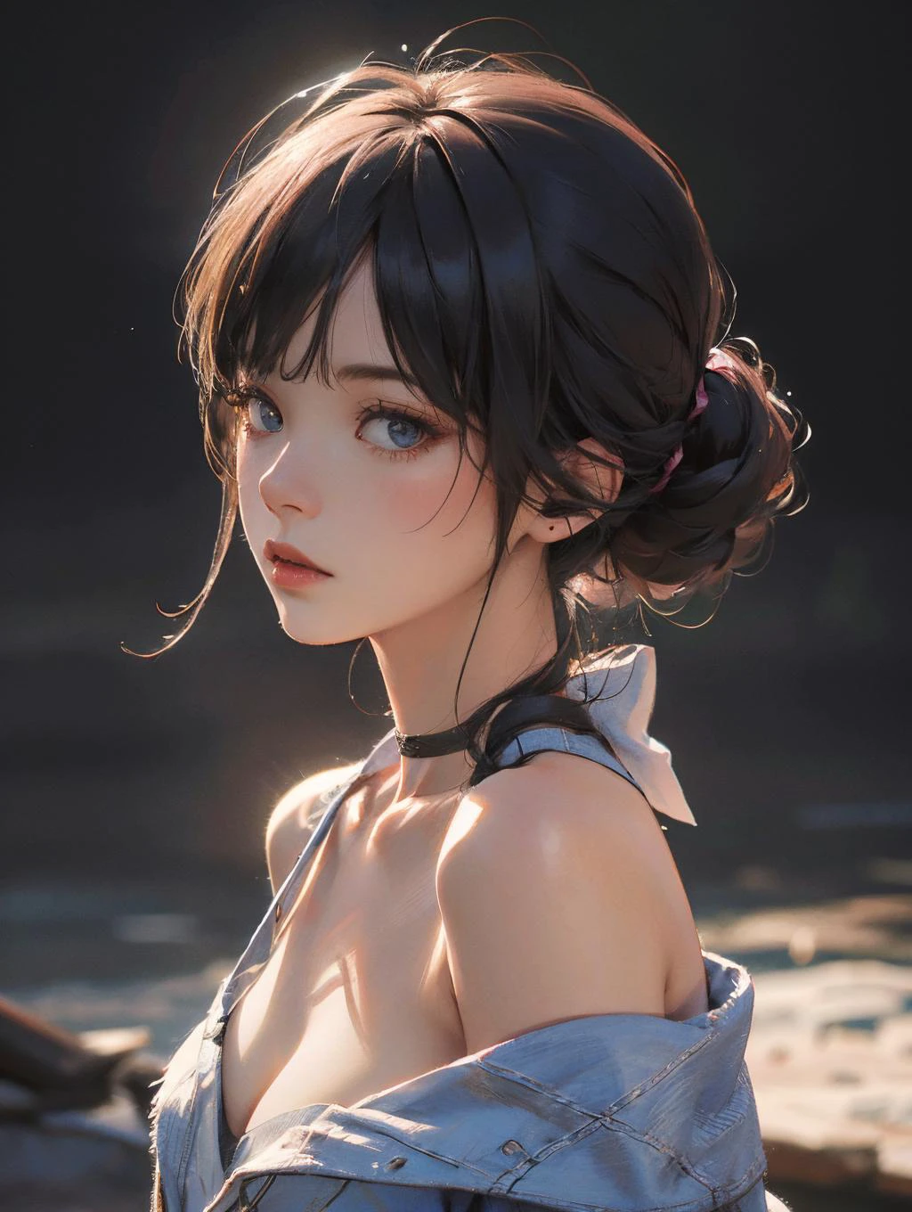 Best quality,masterpiece,ultra high res,(photorealistic:1.4),raw photo,1girl,offshoulder,in the dark,deep shadow,low key,cold light,<lyco:FilmProvia2:0.5>,