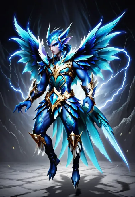 hyper detailed masterpiece, dynamic, awesome quality, cute strom elf, valkyrie, large majestic formidable powerful mythical bird, sharp edged lightning-like feathers, thunderous flapping of wings produces thunder, power, transformation, natural forces, thunder, lightning, reveiving a christmas present <lora:PAseer-SDXL-StormElf:0.85>