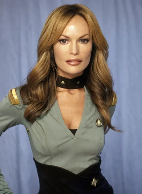 (JoleneBlalock15:1.0) (strtrk uniform:1.2) (masterpiece) (best quality) (detailed) (8k) (wallpaper) (cinematic lighting) (sharp focus) (intricate) <lora:joleneBlalock_joleneBlalockV11:0.95> <lora:startrek_uniform_lora_5000:1.2>