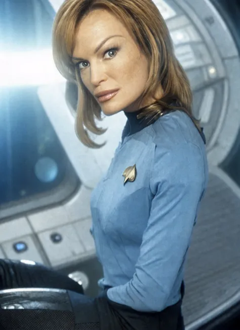 close up photo of (JoleneBlalock15:1.0) (strtrk uniform:1.2) (masterpiece) (best quality) (detailed) (8k) (wallpaper) (cinematic lighting) (sharp focus) (intricate) <lora:joleneBlalock_joleneBlalockV11:0.9> <lora:startrek_uniform_lora_5000:1.25>
epic star trek scenery background, space ship interior,
(sitting in the captain chair on the spaceship),
epic character composition in star trek world,
sharp focus, natural lighting, subsurface scattering, f2, 35mm