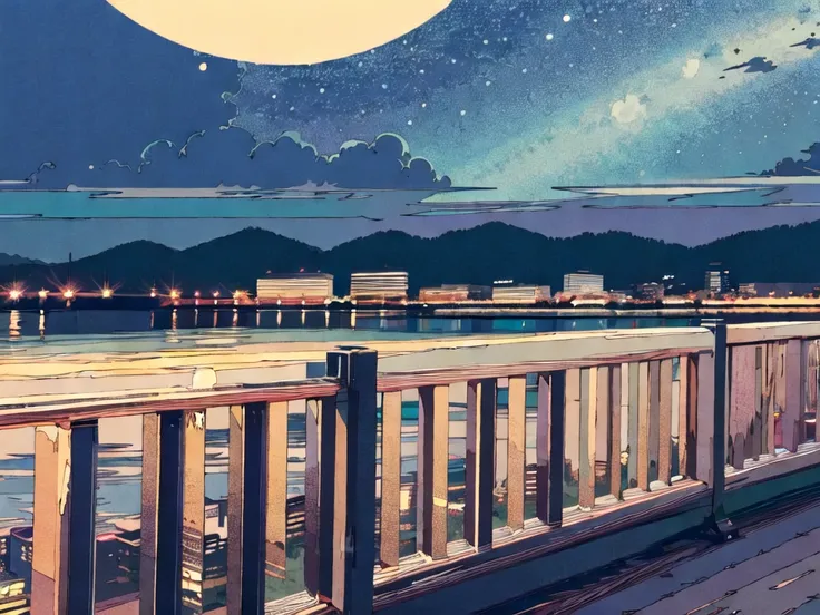masterpiece, best quality, scenery, night sky, starry sky, full moon, city, city lights <lora:Cogecha:1>