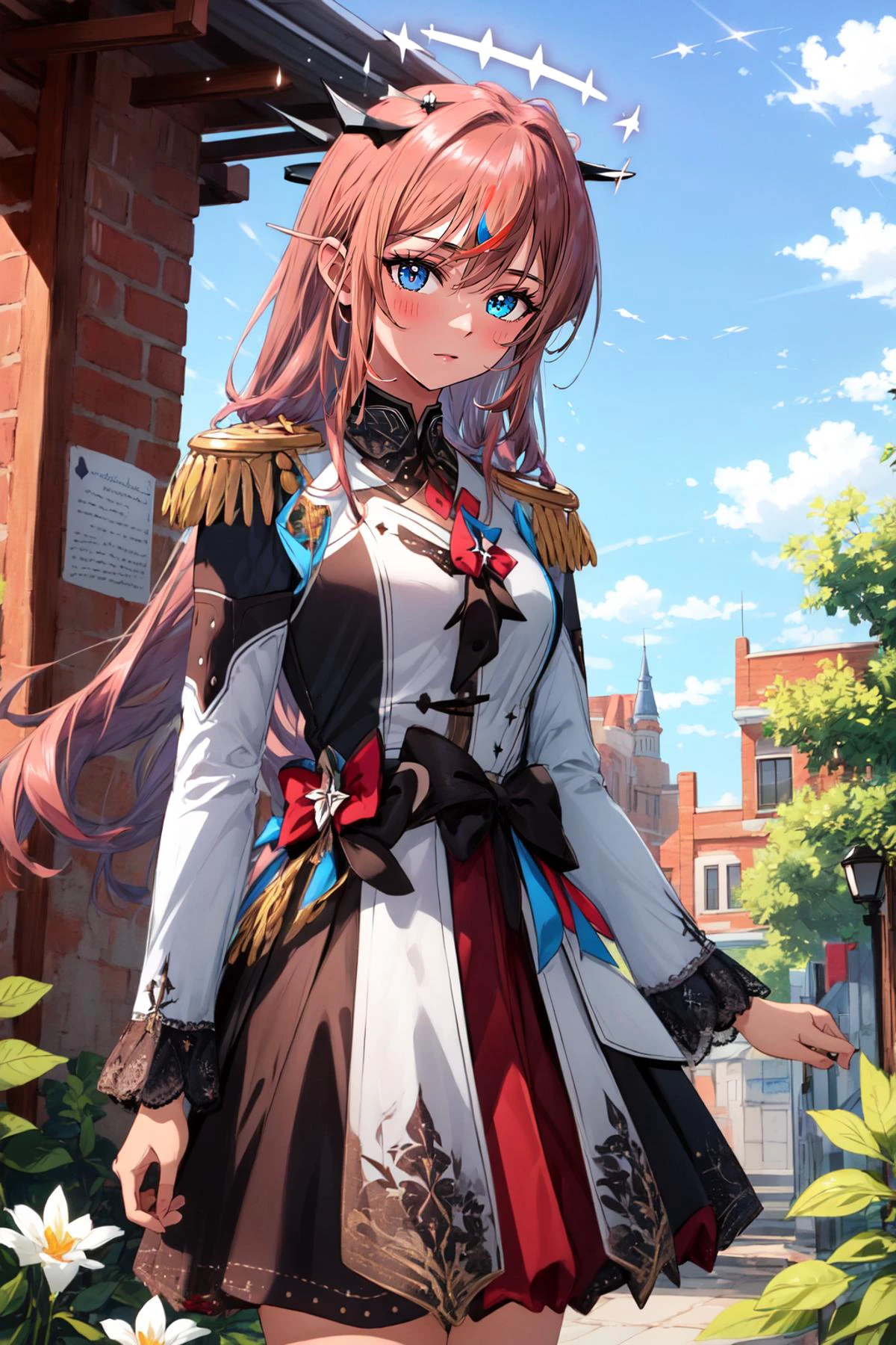 (masterpiece, best quality), intricate details,
1girl, <lora:IrysHololive:0.8> IrysHolo, heterochromia, long hair, halo,
<lora:edgElegant:1> edgElegant, epaulettes, wearing edgElegant