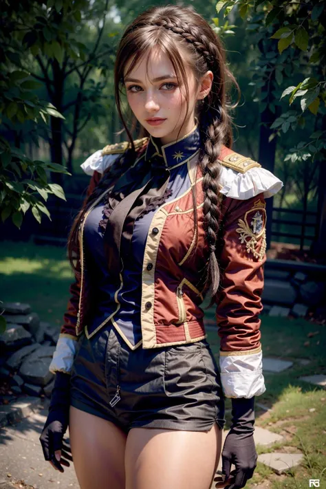 A close up of a woman in a short skirt and jacket - SeaArt AI