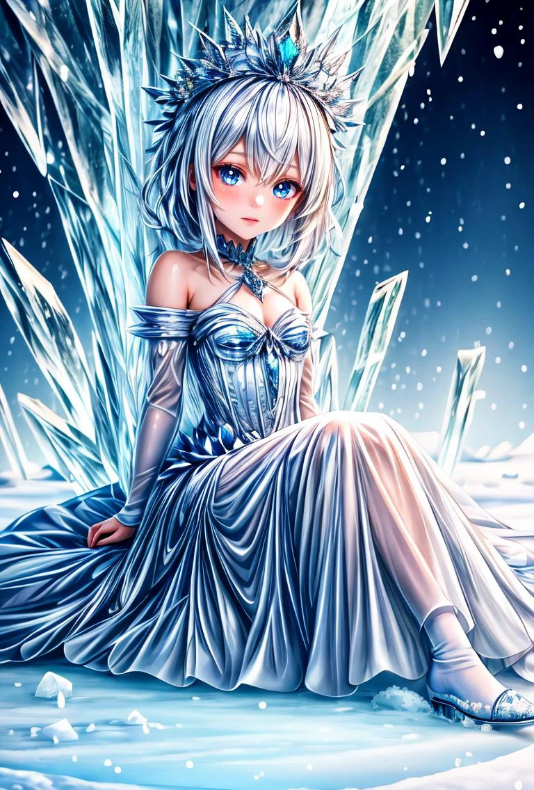 (masterpiece,ultra-detailed,best quality,8K,illustration,shaved:1.2),(ite girl:1.2) <lora:add_detail:1.5>,<lora:ice:0.6> ice,ice dress,ice magic,snow,sitting on ice