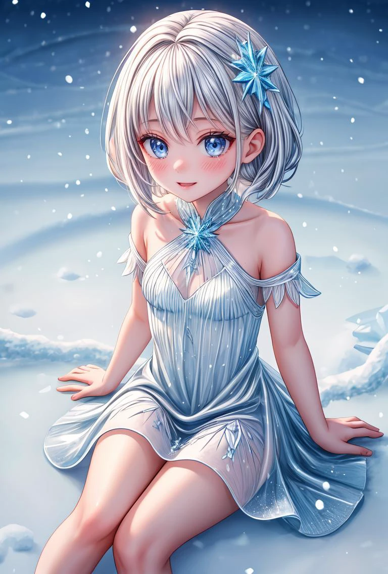 (masterpiece,ultra-detailed,best quality,8K,illustration,shaved:1.2),(ite girl:1.2) <lora:add_detail:1.5>,<lora:ice:0.6> ice,ice dress,ice magic,snow,sitting on ice