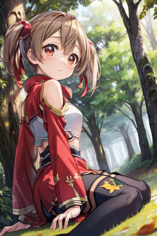 masterpiece, best quality, <lora:silica:1>,silica,forest,sitting ,dynamic angle,<lora:GoodHands-vanilla:0.8> <lora:anmnr01:0.3> <lora:add_detail:0.5>