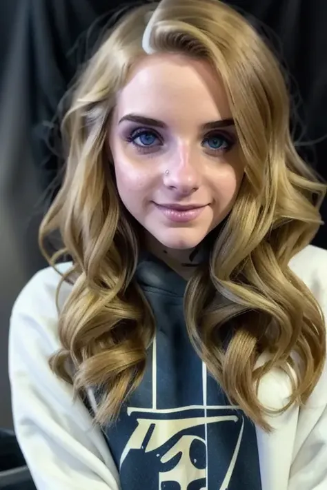 a stunning young woman at the crowded comicon, pale, in a cute starwars sweatshirt, [stunning eyes], (close up), [smiling:0.1], perfect face, raw, 8k uhd, <lora:sofiGoldfinger:0.98>