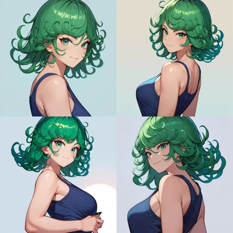 score_9, score_8_up, score_7_up, score_6_up,
tatsumaki,
1girl, mature female, cowboy shot, upper body, standing, from side, light smile, long hair, (green hair:1.2), green eyes, looking at viewer, 
blue tank top, 
 <lora:woman_consistency_v1-loha-000470:0.5>