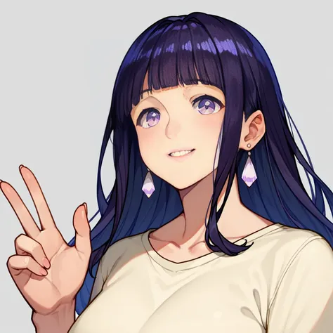 rating_sensitive, score_9, score_8_up, score_7_up, score_6_up, source_anime,
simple background, 
BREAK
(hyuuga hinata,:1.3) 
1girl, mature female, solo, portrait, from below, waving, casual, eyes, white earrings, long hair, purple hair, purple eyes, byakugan, 
 <lora:woman_consistency_v2-loha-000500:0.6>