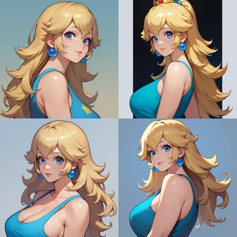 score_9, score_8_up, score_7_up, score_6_up,
princess peach,
1girl, mature female, cowboy shot, upper body, standing, from side, light smile, long hair, blonde hair, blue eyes, looking at viewer,
blue tank top,
<lora:woman_consistency_v1-loha-000470:0.5>