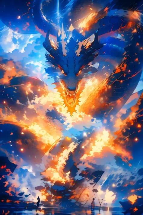 <lora:Chinese dragon-000014:1> chinese dragon, dragon, sky, outdoors, cloud, glowing, horns, standing, shiny, shiny hair, shiny skin, shiny clothes