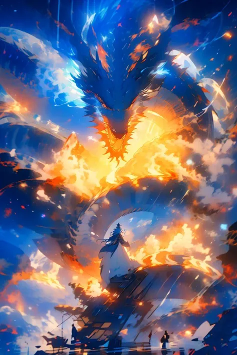 <lora:Chinese dragon-000014:1> chinese dragon, dragon, sky, outdoors, cloud, glowing, horns, standing, shiny, shiny hair, shiny skin, shiny clothes