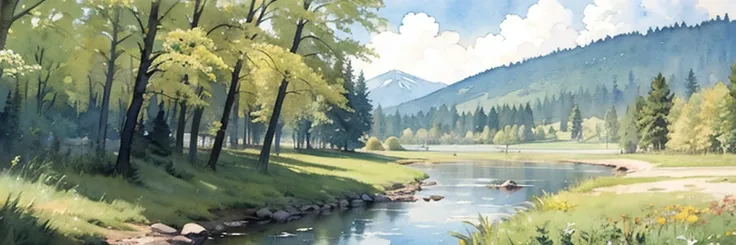 ((masterpiece, official art, watercolor sketch)), Ural taiga landscape