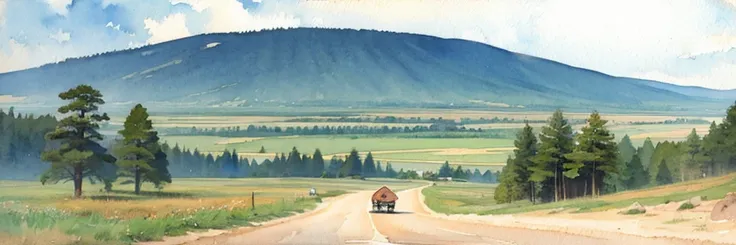 ((masterpiece, official art, watercolor sketch)), Ural taiga landscape