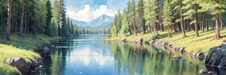((masterpiece, official art, watercolor sketch)), Ural taiga landscape