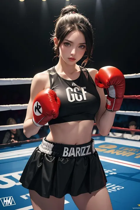 cinematic style,realistic,masterpiece,best quality,extremely detailed,absurdres resolution,High quality texture,Cinematic Lighting,stylish_pose,art by David Bailey,(art by Yohann Schepacz:1.3),cute(Female :1.2),Boxing,boxing gloves,wearing Skater skirt and crop top,Sharingan Eyes,Energetic,Remodernism,natural lighting,F/2.8,caustics,<lora:GoodHands-vanilla:1>,