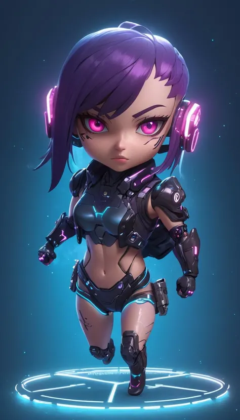 Cinematic scene, hero view, female cyberpunk woman, action pose, detailed background, masterpiece, best quality, high quality, highres, absurdres, chibi <lora:nendoroid_xl_v7:1>