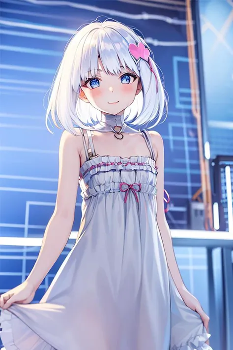 1girl<lora:sd-No.415underwear-000003:1>,face focus,white dress,white hair, flat chest,, masterpiece, best quality,