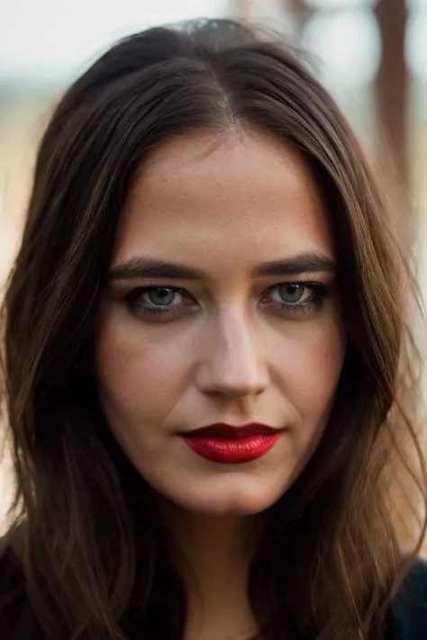 Realistic photo of a beautiful 3m1lyvc woman, 1girl, solo, long hair, looking at viewer, blue eyes, brown hair, parted lips, blurry, lips, makeup, depth of field, blurry background, lipstick, portrait, realistic, red lips, soft lighting, professional Photography, Photorealistic, detailed, RAW, analog, sharp focus, 8k, HD, DSLR, high quality, Fujifilm XT3, film grain, award winning, masterpiece<lora:3v4gr33n:1.0>