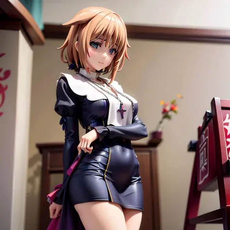 (masterpiece), 1girl, graffiti on temple wall, looking at camera, Priestess, natsume, demon hunter, shiren maiden, mature, face scars, cross necklace, nun <lora:Kizuki - Seikon no Qwaser - Teresa Beria:1>