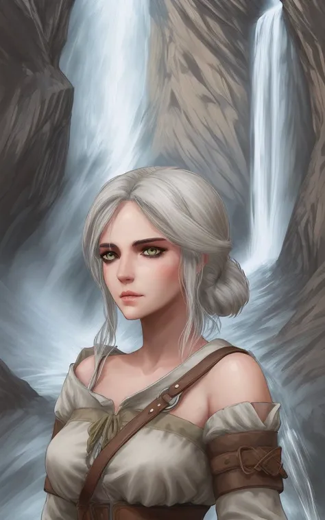 <lora:Ciri_Wrise:0.7>
a woman, beautiful face, illustration, stands by the waterfall