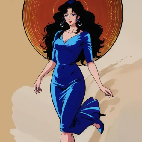 masterpiece,high quality,solo,
<lora:RuiKisugi001:0.7>,looking at viewer,smile,
RuiKisugi,1woman,
long hair,wavy hair,black hair,eyelashes,blue eyes,lipstick,
dress,
high heels,
walking,