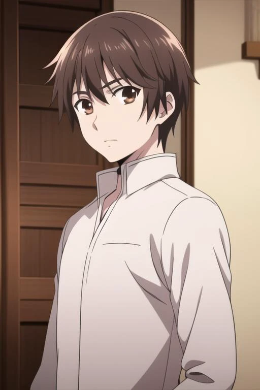 masterpiece, best quality, high quality, 1boy, solo, male focus, looking at viewer, upper body, <lora:shingo_ichinomiya:0.76>, shingo_ichinomiya, brown hair, brown eyes, , pajamas