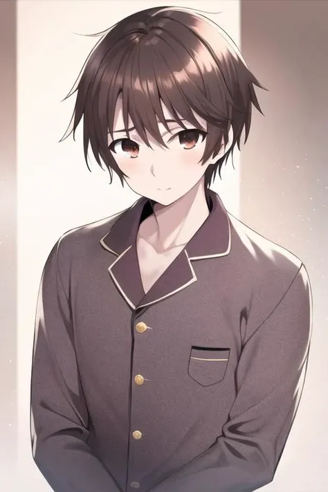 masterpiece, best quality, high quality, 1boy, solo, male focus, looking at viewer, upper body, <lora:shingo_ichinomiya:0.72>, shingo_ichinomiya, brown hair, brown eyes, , pajamas