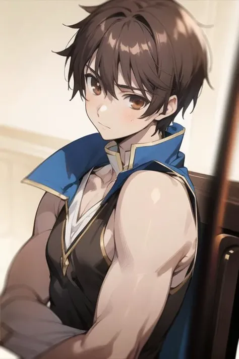 masterpiece, best quality, high quality, 1boy, solo, male focus, looking at viewer, upper body, <lora:shingo_ichinomiya:0.80>, shingo_ichinomiya, brown hair, brown eyes, , tank top
