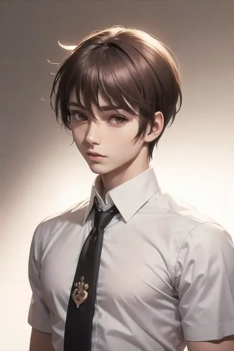 masterpiece, best quality, high quality, 1boy, solo, male focus, looking at viewer, upper body, <lora:shingo_ichinomiya:0.70>, shingo_ichinomiya, brown hair, brown eyes, , formal, necktie, dress shirt
